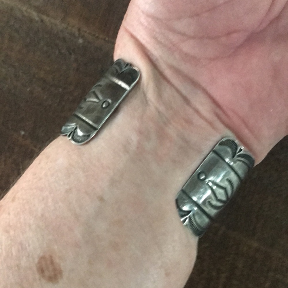 vintage sterling designer El Tom purple stone native american cuff bracelet - Picture 11 of 12